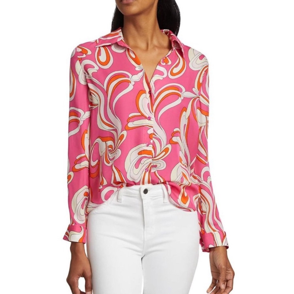 L'agence Nina Long Sleeve Blouse
Orange & Rose Abstract Swirl Size XSmall NWT - Picture 1 of 8